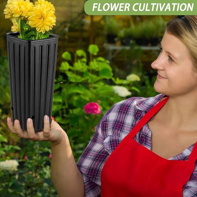 DredQcco Tall Deep Tree Pot, 50Pcs Plastic Plant Seedling Treepots Tall Flower Plant Container Starting Pots with Drainage Holes Flower Container for Indoor Outdoor Garden Plants 9.8" H x 4.7" W
