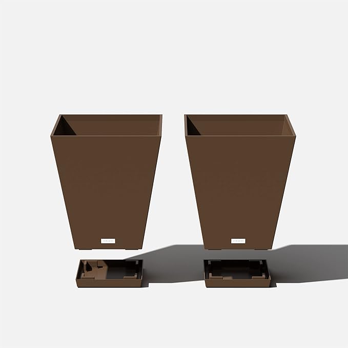 Veradek Nobleton Indoor/Outdoor Wide Square Planter (Espresso, 18" - 2 Pack with 2 Saucer Trays)