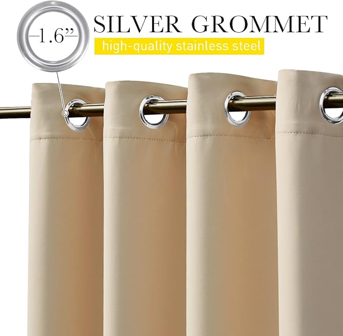 NICETOWN 2 Panels Biscotti Beige Privacy Outdoor Curtains for Patio, Waterproof Thermal Insulated Grommet & Back Tab on Top and Bottom Windproof Drapes with Fixed Rope for Porch, W52 x L120