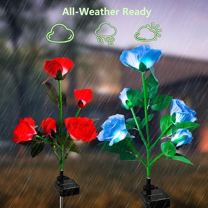 Mothers Day Gifts Solar Garden Decor Outdoor Lights, 4 Pack Waterproof Garden Lights for Outside, 16 Solar Rose, Multi-Color Changing Solar Flower Decor for Yard, Patio, Gifts for Women (7-Color Rose)
