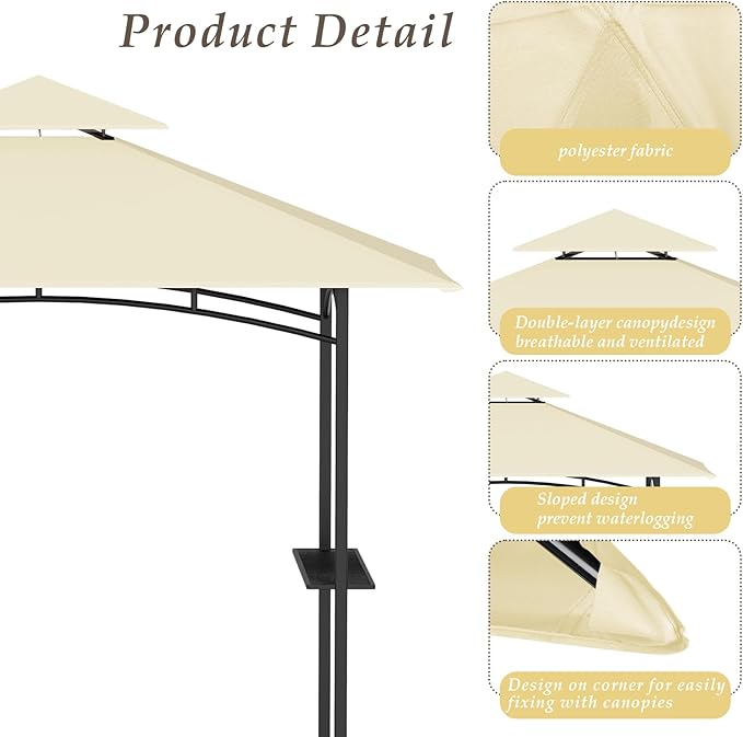 Grill Gazebo Replacement Top, 5 * 8 Outdoor BBQ Top Cover, Double Layer BBQ Gazebo Top Canopy for Model #L-GG001PST-F(Beige)