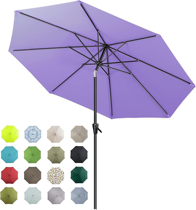 Tempera Patio Market Outdoor Table Umbrella with Auto Tilt and Crank, Large Sun Umbrella with Sturdy Pole & Fade Resistant Canopy, Easy to Set