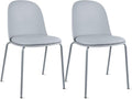 2xhome Set of 2 Modern Stackable Armless Dining Chairs, Plastic Shell Seat with Upholstered PU Leather CushionPadded Seat Metal Legs for Home Kitchen Patio Cafe, Gray