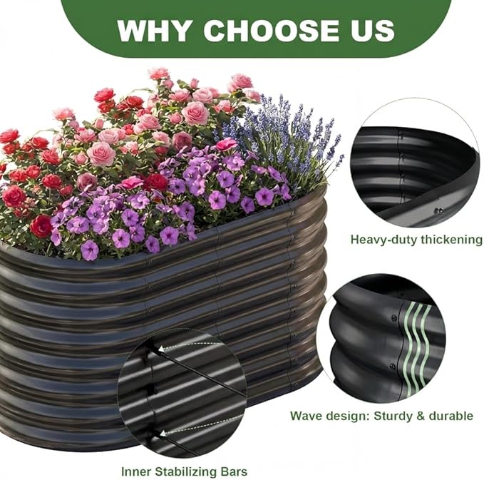 AHEONLAR 3 Pack 4×2×1.5ft Galvanized Raised Garden Beds Outdoor, Sturdy Planter Boxes for Vegetables, Fruits, Flowers and Plants, Easy Assembly, Black