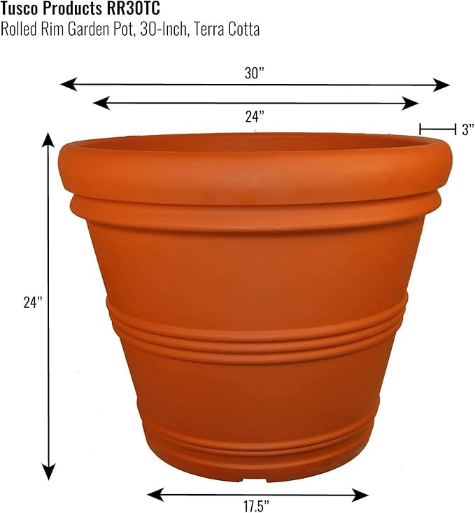 Tusco Products T30 Rolled Rim Pot, Round, Terra Cotta, 30-Inch
