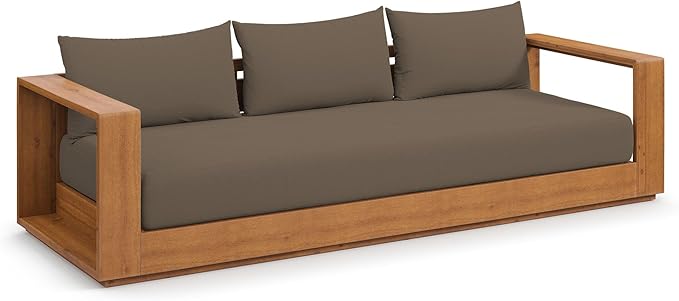 Modway Tahoe Acacia Wood Outdoor Patio Sofa in Natural Cocoa with Weather-Resistant Cushions - Ideal as a Porch Couch or Sunroom Sofa