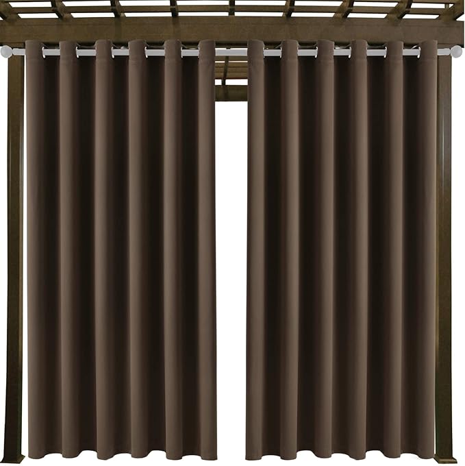Water Proof Outside Curtains with Grommet Top for Porch, Thermal Insulated Washable Light Block Outdoor Divider Drapes for Patio Gazebo Deck Pool Area Pergola Cabana (W84 x L95, Brown, 2 Panels)