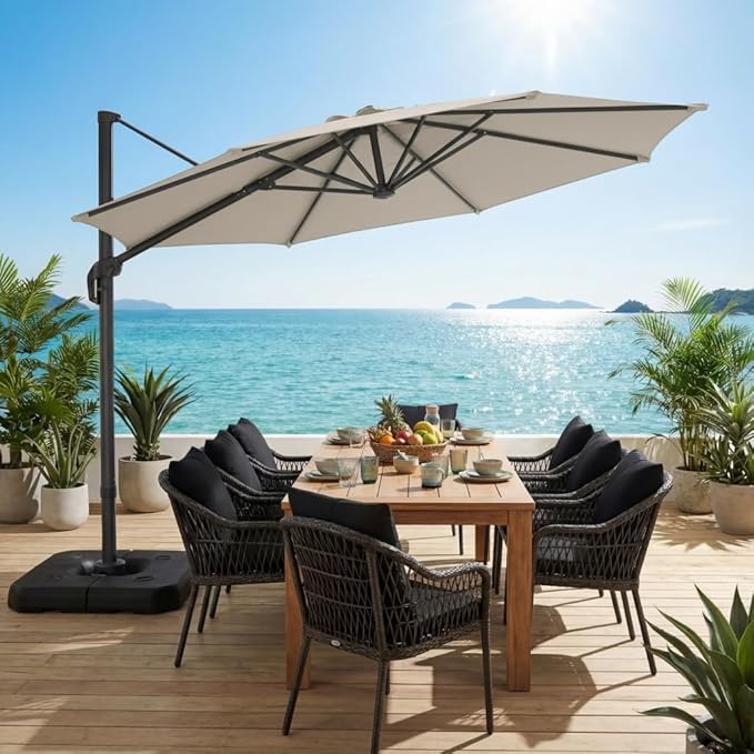 HOTEEL10x10ft Patio Umbrella Cantilever Umbrellas - Upgrade and Intensify - 360 Rotation and 5 Angles Adjustment - Aluminum Offset Pool Umbrella Outdoor Umbrellas for Patio Garden Pool