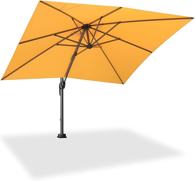 PURPLE LEAF 8' X 8' Patio Umbrella for Pool 7' High Offset Outdoor Cantilever Umbrella Swimming Pool Umbrella with 360°Rotation for Poolside Yellow