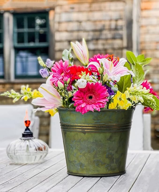 Briful 5 Size Galvanized Buckets Rustic Farmhouse Metal Bucket Galvanized Flower Bucket Plants Pot, Home Indoor Outdoor Decor Tin Planter, 3.7In/3.9 in/5.1In/5.9In/7.1In