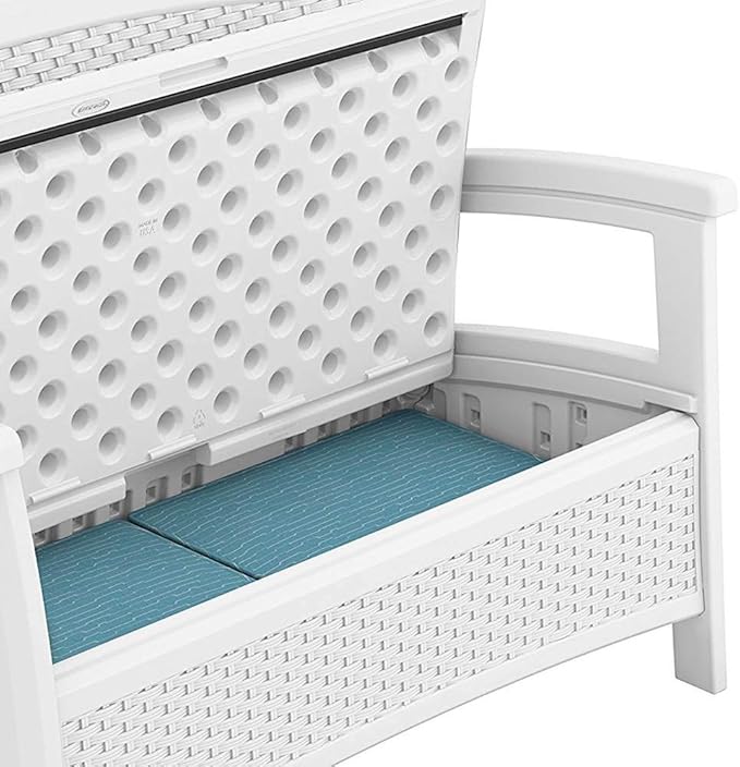 Suncast Elements Stylish Lightweight Loveseat Outdoor Seating with Convenient Built In Universal Storage, and All Weather Plastic, White