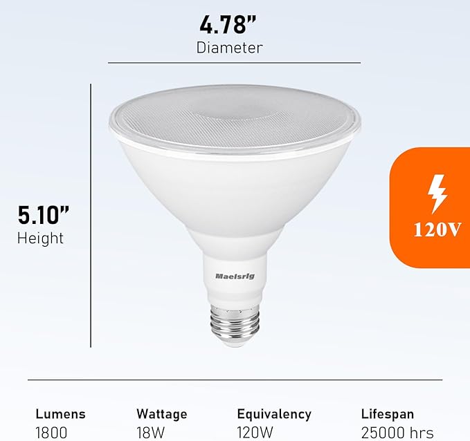 PAR38 LED Flood Light Bulbs Outdoor, 18W (120W Equivalent), Warm White 3000K, Dimmable Weatherproof E26 Base Outdoor Flood Lights for Porch, Yard, Garage, 1800LM, 4 Pack
