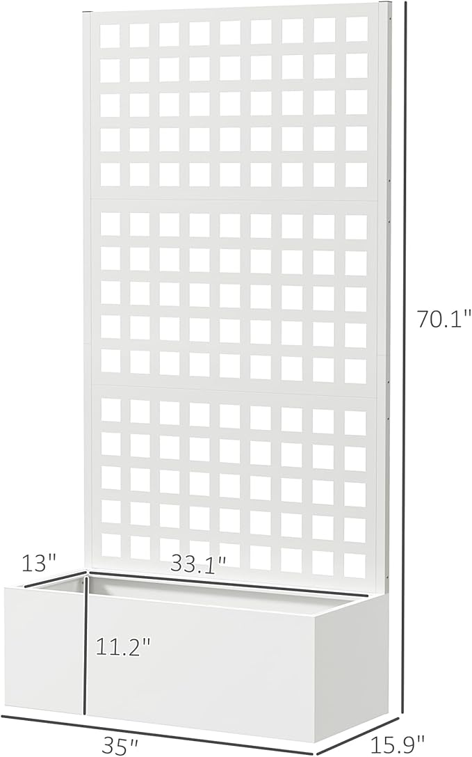 Outsunny Galvanized Raised Garden Bed with Trellis, Metal Planter Box with Drainage Holes, Outdoor Privacy Screen for Climbing Plants, Vegetable, Vines, 35" x 16" x 70", 2 Pack, White