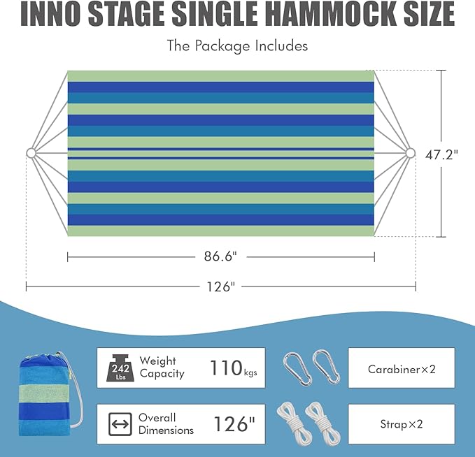 INNO STAGE Brazilian Hammock with Tree Straps - Cotton Hammocks Portable Hammock with Carry Bag for Backyard, Porch, Outdoor and Indoor Use