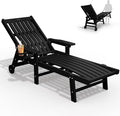 Patio Chaise Lounge Chair, Oversized Lounge Chair Outdoor with 5 Positions, HDPE, Patio Lounge Chair with Wheels & Cup Holder for Pool, Deck, Poolside,Black