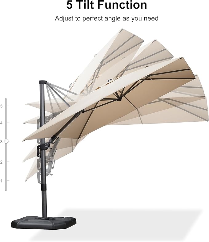 PURPLE LEAF 9' X 12' Right-left Tilt Patio Umbrella with Base Outdoor Cantilever Swivel Rectangle Umbrella Aluminum Offset Umbrella with 360-degree Rotation for Garden Deck Pool Patio Beige