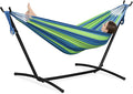 PNAEUT Double Hammocks with Stand for Outside, Portable Space Saving Heavy-Duty Steel Stand for Indoor Outdoor Patio with Sidebag, 450 lbs Capacity (Blue)