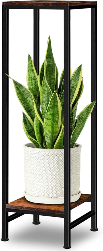 41" Tall Plant Stand Indoor, 2 Tier Plant stands for Indoor Outdoor Plants, Heavy Duty Flower Stand Metal Pedestal Stand Modern Display Rack for Living Room, Brown