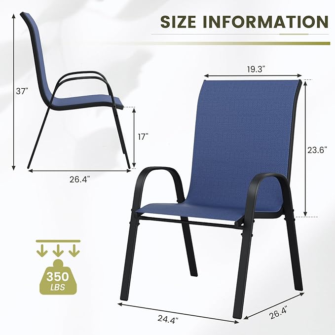 UDPATIO Patio Chairs Set of 4, Stackable Outdoor Dining Chairs with High Back, Breathable Textilene Fabric Outdoor Chair All Weather, 350LBS Capacity for Garden/Backyard (Blue)