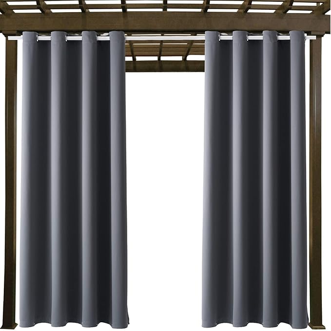 Outdoor Indoor Curtains W52 x L132 for Patio - Weather-resistant Window Panels Privacy Protect Grommet Top Thermal Insulated Home Curtain for Porch Pergola Lawn Garden Hot Tub Area (Gray, 2 Panels)
