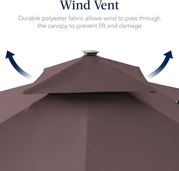 Best Choice Products 12x12ft LED Cantilever Patio Umbrella w/Base Included & 360° Rotation, Large Solar Offset Hanging Outdoor Sun Shade for Deck, Backyard Table w/Stand & Lights – Deep Taupe