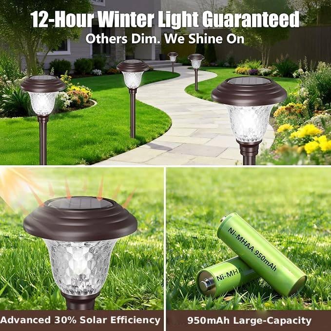 BEAU JARDIN 8 Pack Solar Pathway Lights White+Color Changing Stainless Steel 3 Mode Outdoor Multicolor Metal Solar Powered Waterproof Glass for Garden Landscape Path Yard Walkway Driveway Bronze
