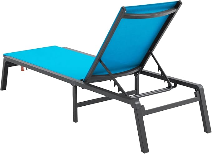 VEVOR Chaise Lounge Chairs Outdoor, Aluminum Patio Lounge Chairs with Adjustable 5-Position, Folding Pool Chair Recliner and Full Flat Tanning Chair for Patio, Beach, Pool, Blue