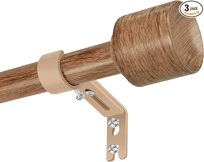 1” Diameter Curtain Rods Itself is 30 to 60 inch 1 Pack Fit 30-54 inch Window with Heavy Duty Adjustable Rod Matte Wood Grain Splicing Metal Extra Long Curtain Rod for Windows