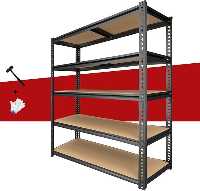 Heavy Duty Garage Shelving,5-Tier Metal Storage Shelves,2400LBS Shelving Unit,Adjustable Shelving Rack, Standing Shelf Units for Garage Storage Warehouse,28''×12''×60''