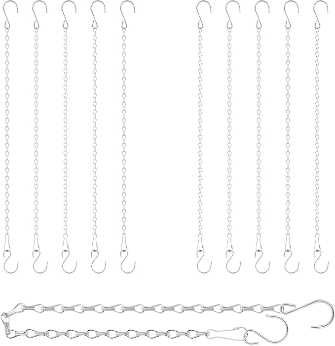 RIFNY Silver Chain for Hanging Plants, 20 Inch Small Plant Chains for Hanging Baskets Kits with Hooks for Bird Feeders Planters Billboards Lanterns Wind Chimes Ornaments Outdoor Indoor Use (10 PCS)