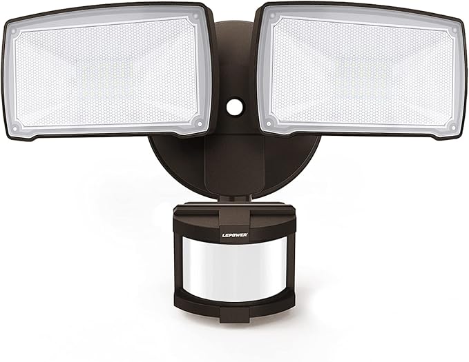LEPOWER 30W LED Security Lights Motion Sensor Light Outdoor, 3200LM Motion Security Light, 5500K, IP65 Waterproof, 2 Head Motion Detector Flood Light for Garage, Yard, Porch, Brown (NOT Solar Powered)