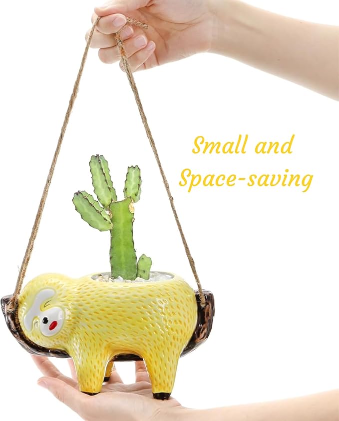 Hacaroa 2 Pack Sloth Hanging Planters for Indoor Plants, Ceramic Small Succulent Pots Cute Cactus Pot, Plant Hanger Holder Gifts for Plant Lovers, Home Decor, 2 Colors