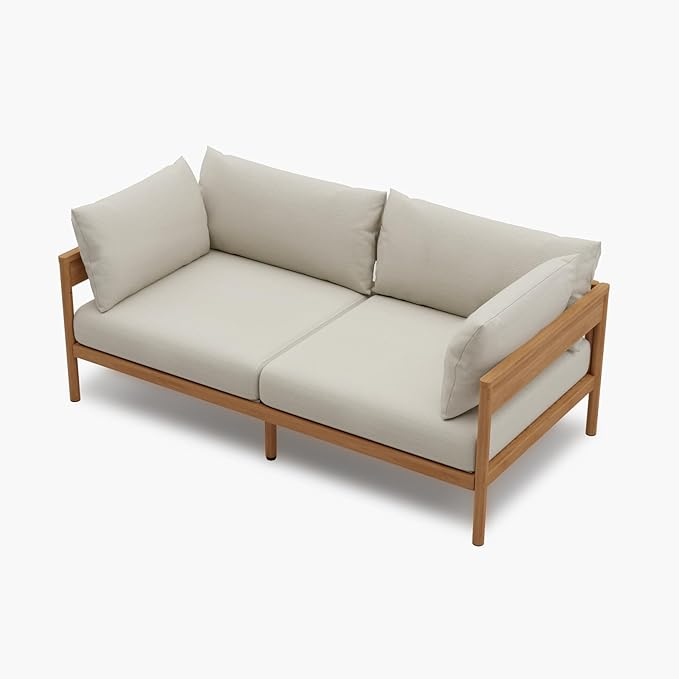 Acanva Modern Outdoor Patio Furniture Set, All-Weather Aluminium Conversation Sectional Sofa with Thick Cushions for Backyard, Garden, Porch, Loveseat, Beige