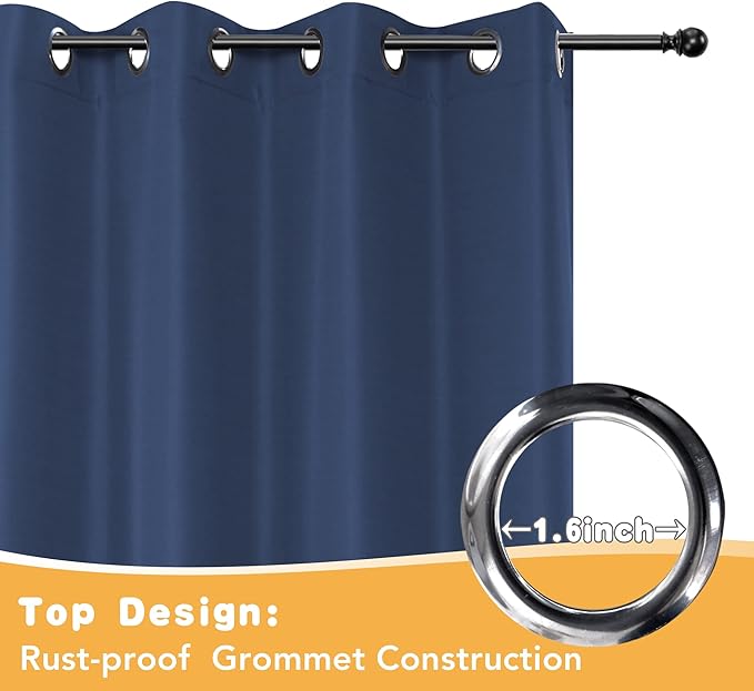 HolidayIdeas Extra Wide Outdoor Curtains for Patio Waterproof, 2 Panels - 110 x 95 Inch - Privacy & Light Filtering Curtains Grommet Outside Curtains for Porch, Gazebo, Pergola, Backyard (Navy)