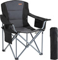 VEVOR Oversized Camping Folding Chair, Portable Heavy Duty Outdoor Quad Lumbar Back Padded with Side Pockets, Cup Holder and Cooler Bag for Beach, Lawn, Picnic, Fishing, Backpacking, Black