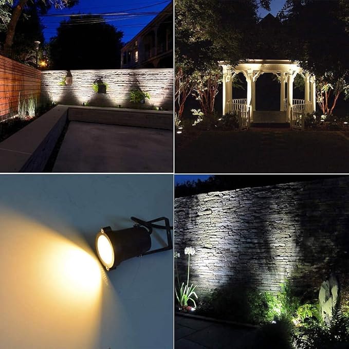 Romwish LED Landscape Spotlights, 10W Outdoor Spotlights for Yard, 3000K Warm White, 120V AC Spot Light with Ground Spike, Waterproof Landscape Lighting for House Garden Lawn Decorative (12Pack/10W)