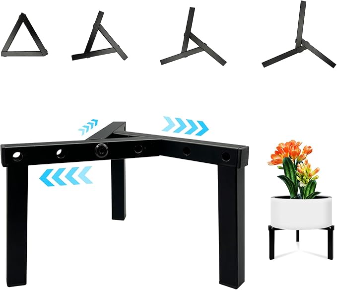 Three Legs Adjustable Metal Plant Stand for 5"-10" Plant Pot – Indoor & Outdoor (Black, 1 Pack)