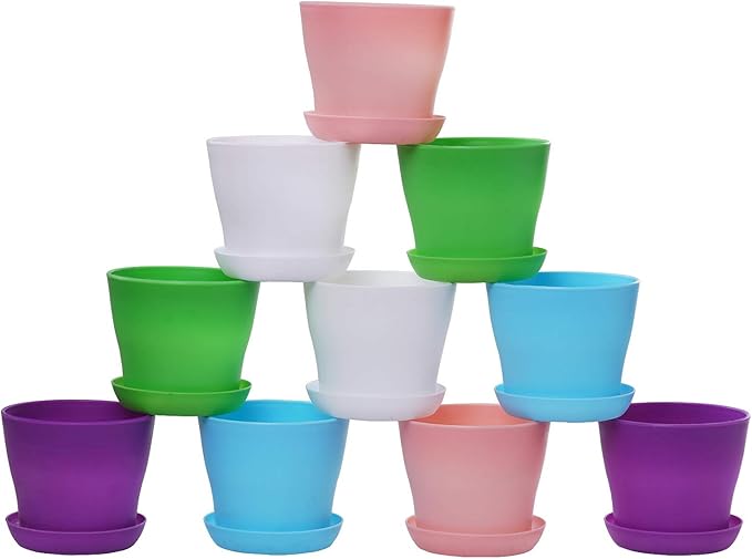 TDHDIKE 10 Pcs Plastic Planters Indoor Pots, Mini Flower Seedlings Nursery Flower Pot with Pallet, Modern Decorative Gardening Containers