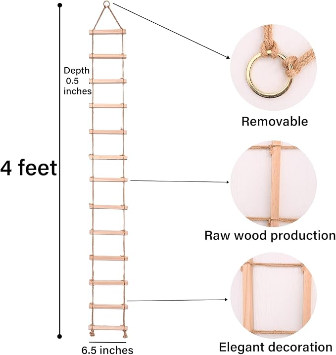 2PCS Chain Trellis for Climbing Plants - Natural Wood Indoor Plant Support, Durable 6.5 Inch by 4 Feet Design, Perfect for Pothos, Ivy, and Vines with Easy Installation Hook