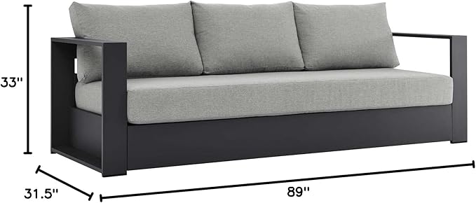 Modway Tahoe Aluminum Outdoor Patio Sofa in Gray Gray