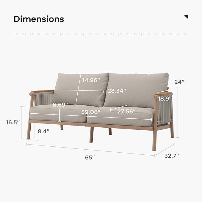 Acanva Modern All-Weather Aluminum Outdoor Patio Sofa with Thick Cushions, Olefin Fabric Sunroom Backyard Furniture, Loveseat Light Khaki