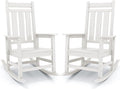 KINGYES Oversized Outdoor Rocking Chair Set of 2, All-Weather Patio Rocking Chairs for Porch, HDPE Outdoor Patio Rockers with High Back & Wide Seat for Garden, Lawn, White