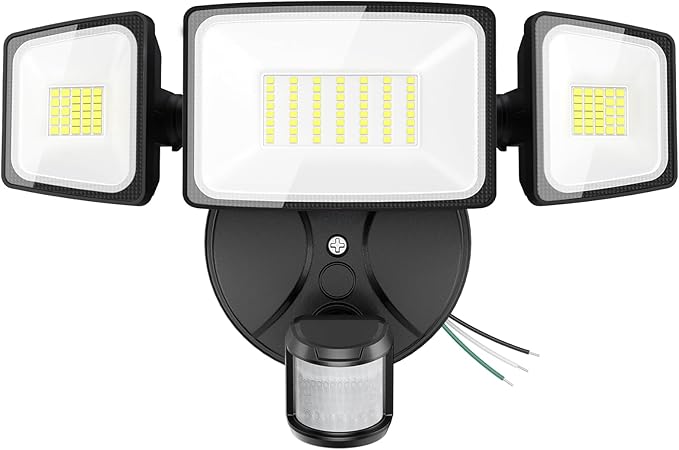 Onforu 75W LED Flood Light Motion Sensor Outdoor, 7000lm Dusk to Dawn Flood Light, Security Light with Three Head, IP65 Waterproof Exterior Floodlight, 6500k Wall Light for Entryway Stairs Yard Garage