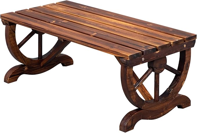 VINGLI Rustic Wooden Wheel Bench Outdoor Bench, Patio Bench Wagon Slatted Seat, Garden Benches for Outdoors 350lbs High Capacity, Weather Resistance (Rustic, 38in)
