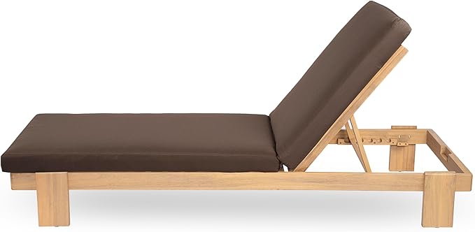 Christopher Knight Home Duska Acacia Wood Chaise Lounge Chair Set of 2, Patio Outdoor Chaise Lounge with Cushions, Adjustable Backrest Single Lounge Sofa, Garden Poolside Backyard Seating, Teak+Brown