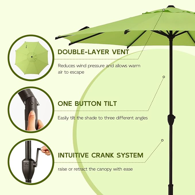 Abba Patio 9FT Lyon Outdoor Patio Umbrella Outdoor Table Umbrella with Crank Market Umbrella 8 Sturdy Ribs UV Protection Waterproof and Push Button Tilt for Garden Deck Backyard Pool,Lime