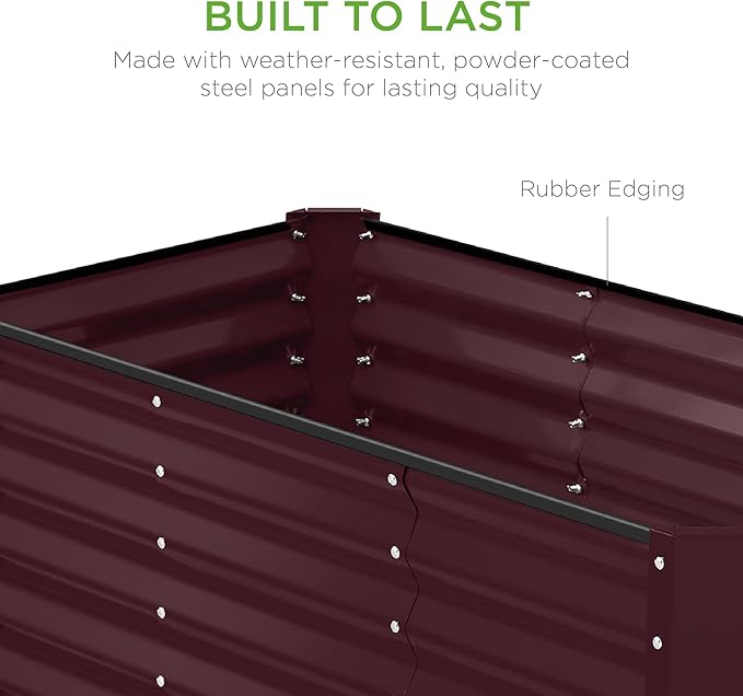 Best Choice Products 4x2x2ft Outdoor Metal Raised Garden Bed, Deep Root Box Planter for Vegetables, Flowers, Herbs, 119 Gallon Capacity, 100% Non Toxic Materials - Burgundy
