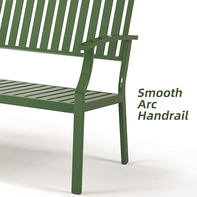 Outdoor Bench Weatherproof Aluminum Patio Garden Bench, Patio Loveseat for Porch Garden Lawn Backyard Park Balcony (Green)