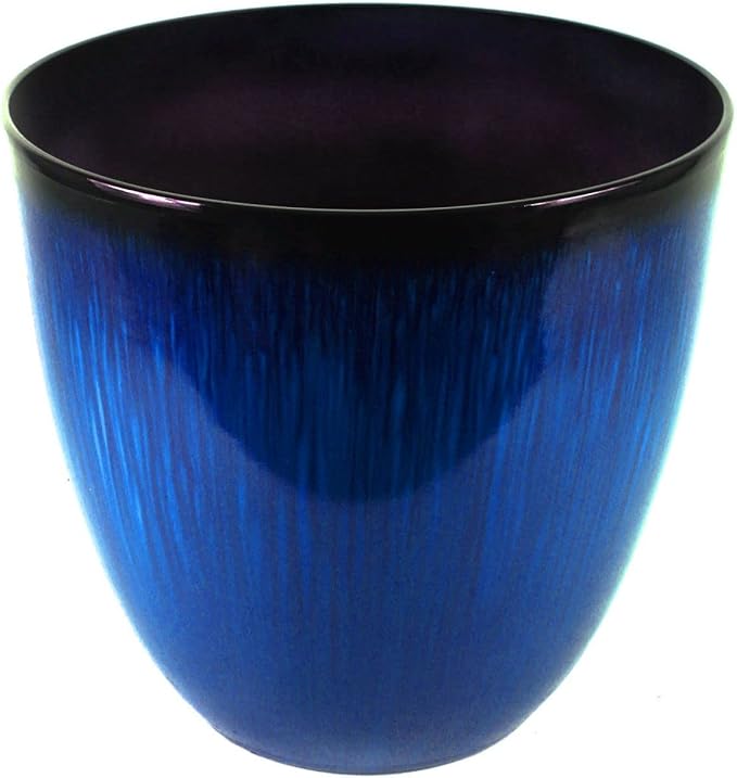 Gardener Select (EPR15-204) Large Egg Shaped Planter - Modern Indoor & Outdoor Decorative Flower Pot/Box (15 Inch, Blue Flower)
