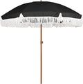 AMMSUN 7ft Patio Umbrella with Fringe Outdoor Tassel Umbrella UPF50+ Premium Steel Pole and Steel Ribs Push Button Tilt, Black